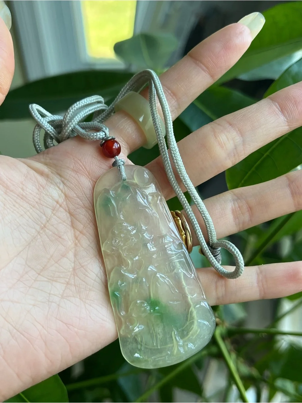 Carved Jadeite Jade Landscape Pendant / Necklace